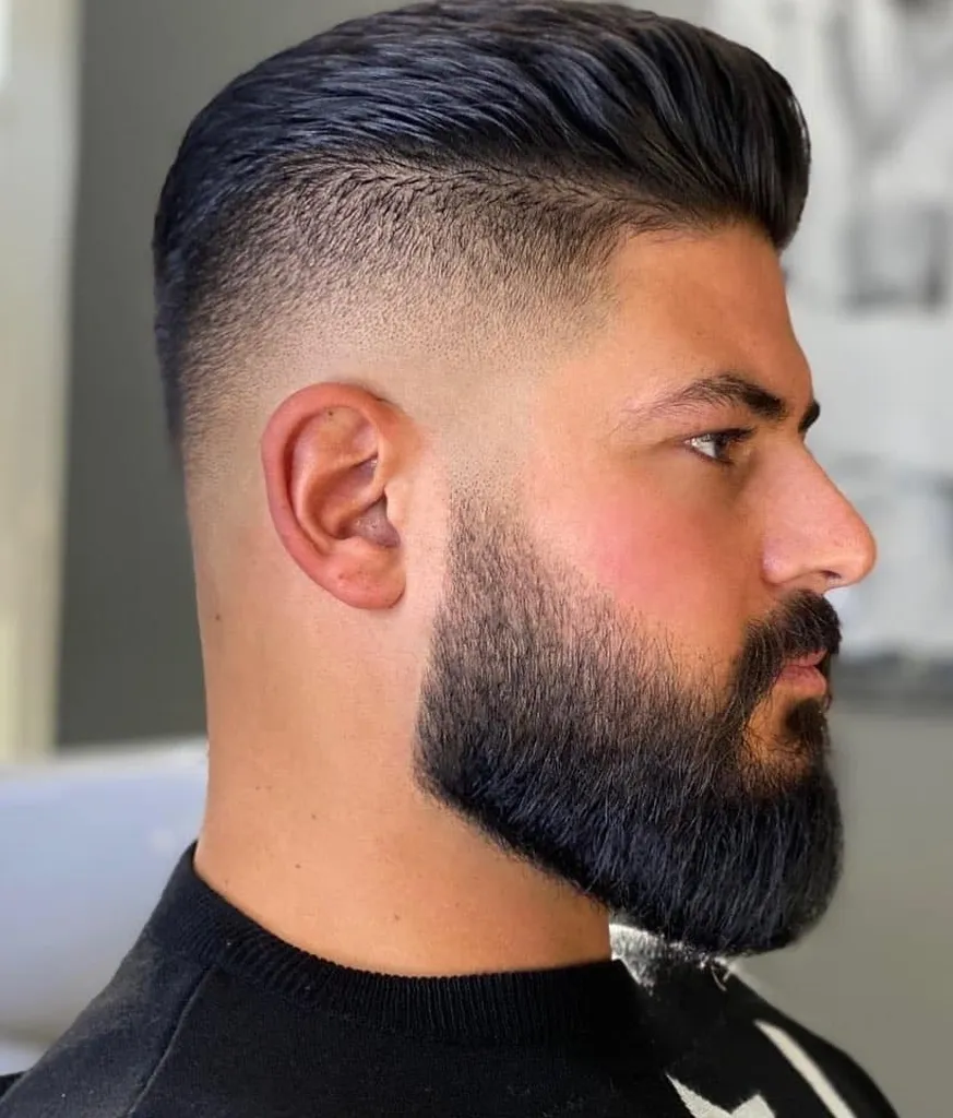 Man in black pullover and Side Slick Hairstyle with Full Beard Man in black pullover and Side Slick Hairstyle with Full Beard - simple hairstyle for Indian boy