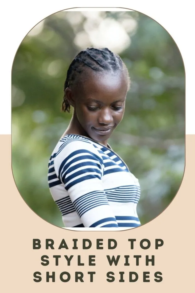Woman in white and blue lining top and Braided Top Style with Short Sides hairstyle Woman in white and blue lining top and Braided Top Style with Short Sides hairstyle - short hairstyles for ladies 2022