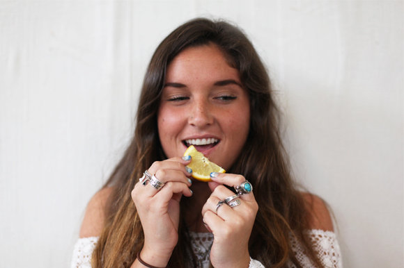 lemon on lips