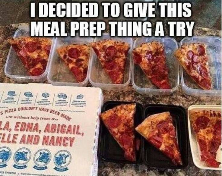 Many pizza slices in different containers - funny fitness memes