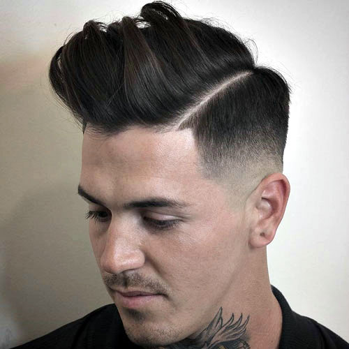 Man in black t-shirt and Slicked Undercut hairstyle - haircuts for men with beards