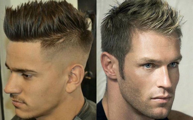 Men showing the front and side view of his Faux Hawk hairstyle - haircuts for men medium