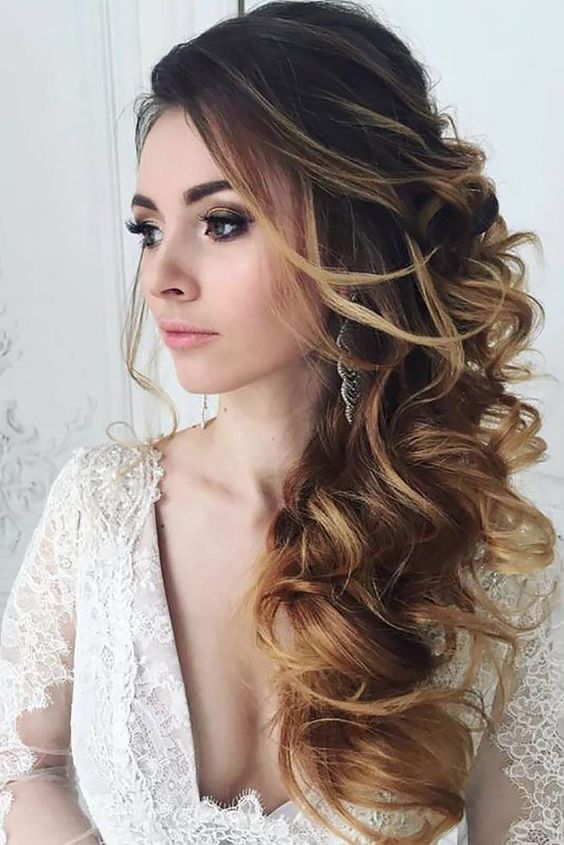 A girl in white deep neck dress posing for camera and showing the side view of her Lengthy Down-Do hairstyle - hairstyles for long hair