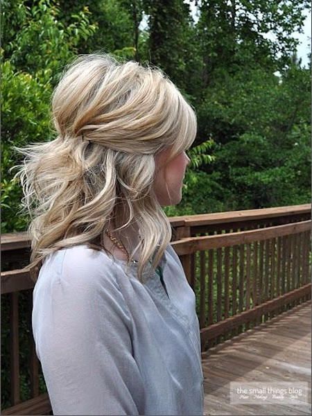 Woman in sky blue short kurti and Pinned Back Hairstyle - daily hairstyles for medium hair