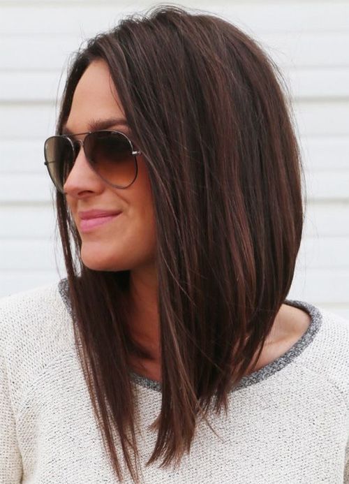 A woman in off white round neck pullover and goggles with A Line Hairstyles - cute hairstyles for medium hair easy