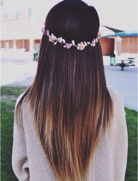 A women in grey top and tiara on her head showing the back view of her V Shaped Straight Hairstyle - hairstyle for straight hair