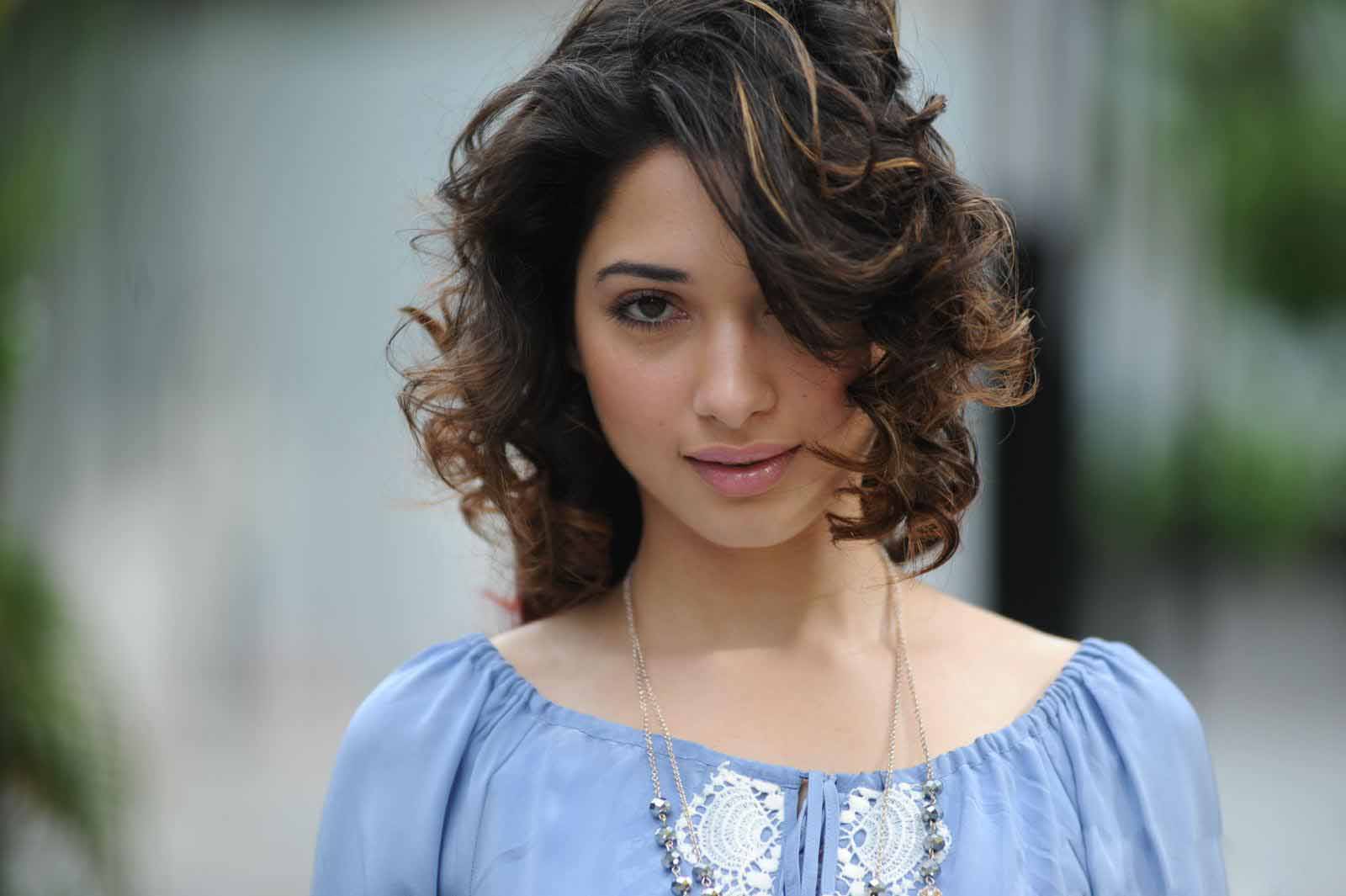 Tamannah Bhatia in sky blue top posing for camera - Most Beautiful Indian Girl