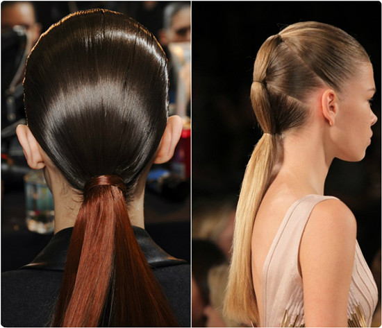 2 woman showing the back and side view of their Dry Ponytail - long hair hairstyle ideas