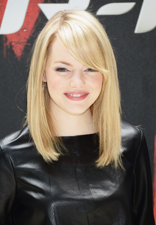 Woman in black leather dress and Side Swept Bob Long Hair - haircuts for long hair