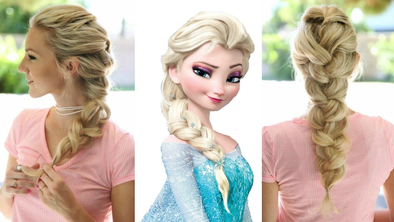 A girl in pink top showing the side and back view of her Frozen inspired braid haircut - haircut for Teenage Girls