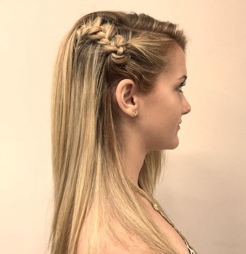 A girl in strappy dress showing the side view of her Shorter braided teenage style - haircut for Girls