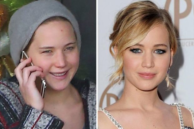 Jennifer Lawrence with makeup and without makeup photos - hollywood actress without makeup
