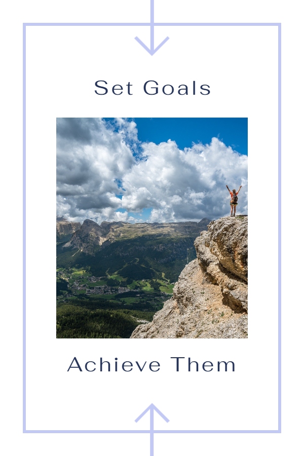 How to Motivate Yourself to Reach Your Health Goals 2 Set realistic goals - a woman is standing like an achiever raising hands on the mountain