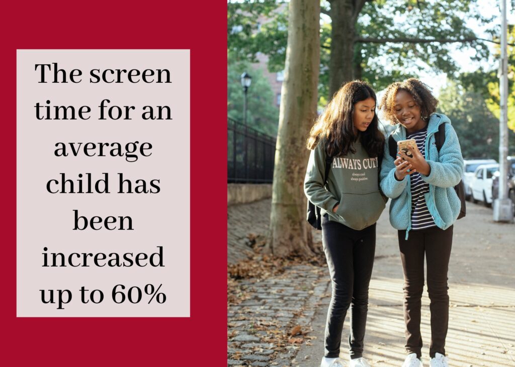 Blue Light Screen effects to children - two child watching on their mobile phone