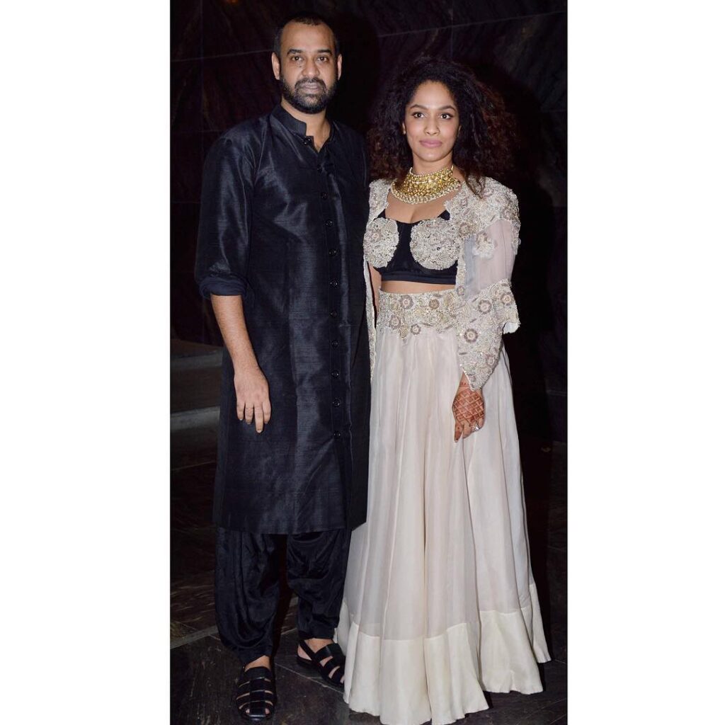 Masaba Gupta posing in a white dress with husband Madhu Mantena - celebrity divorce