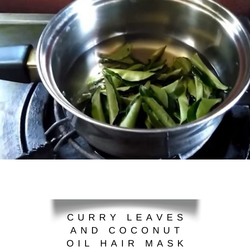 coconut oil in a pen with curry leaves in it - best hair fall mask