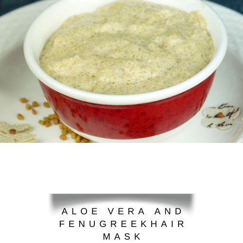fenugreek seeds powder mixed with aloe vera gel in a red bowl - hair fall control