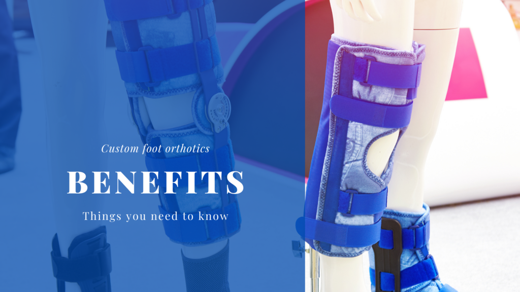model legs covered with orthotics in left and right side