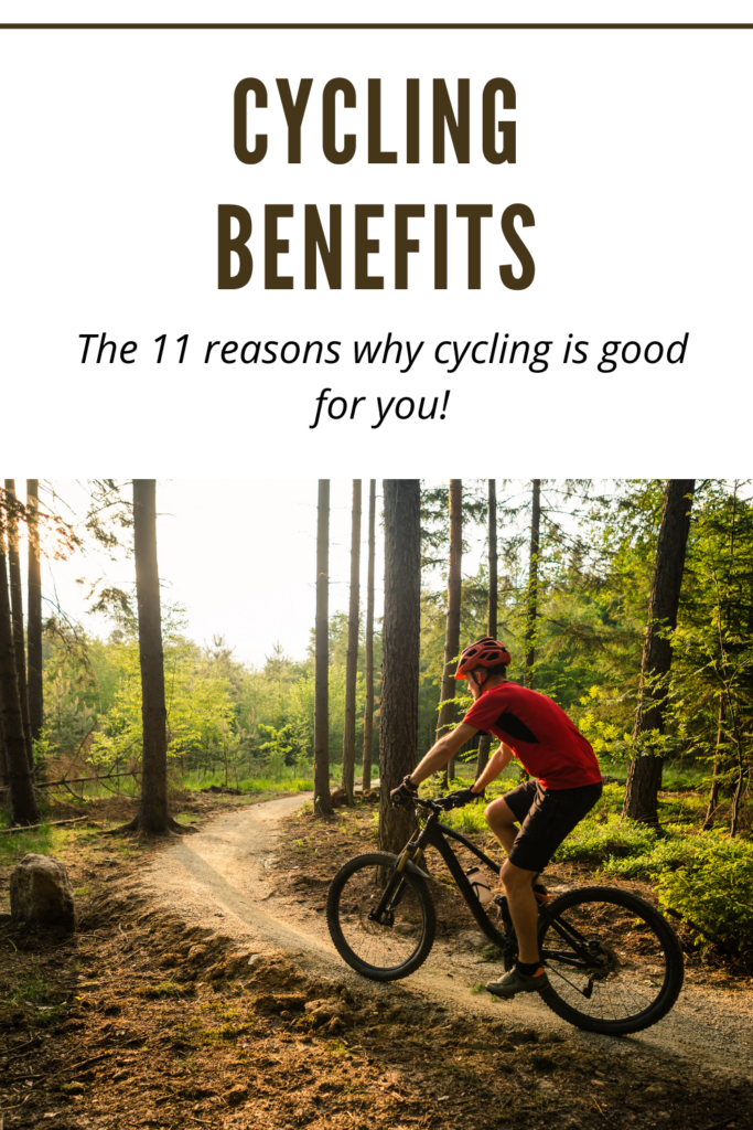 11 Reasons Cycling is Good for You 1 A guy in red tshirt, having helmet cycling in forest on his black cycle - cycling benefits
