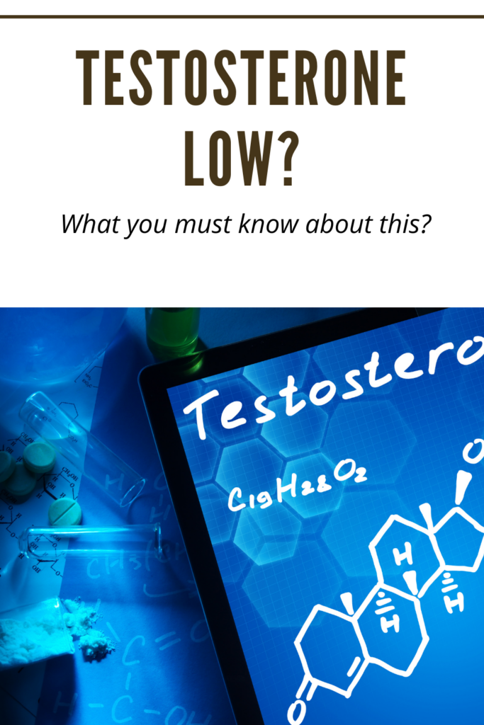 Testosterone is low? With this question, graphic giving Testosterone formula 