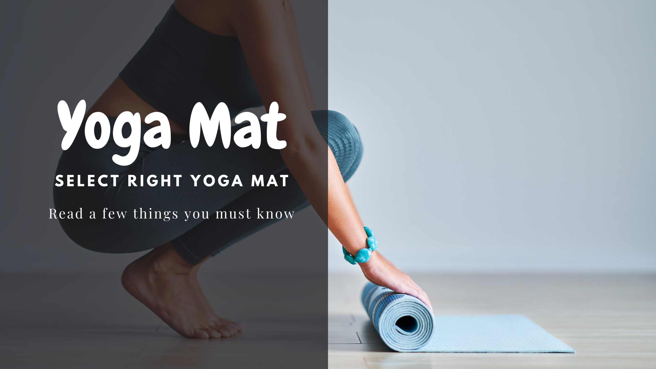 woman is folding her blue color yoga mat - yoga mats