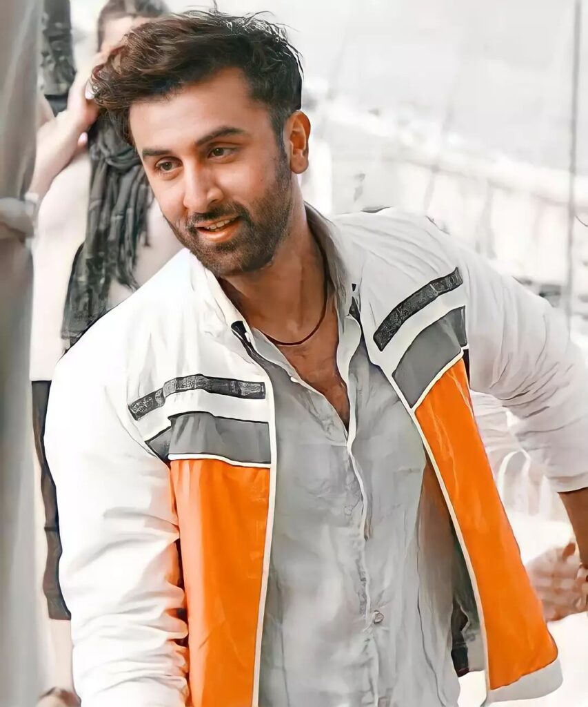 Ranbir kapoor in white and orange jacket showing his textured spiky hairstyle - Ranbir Kapoor hairstyles Images