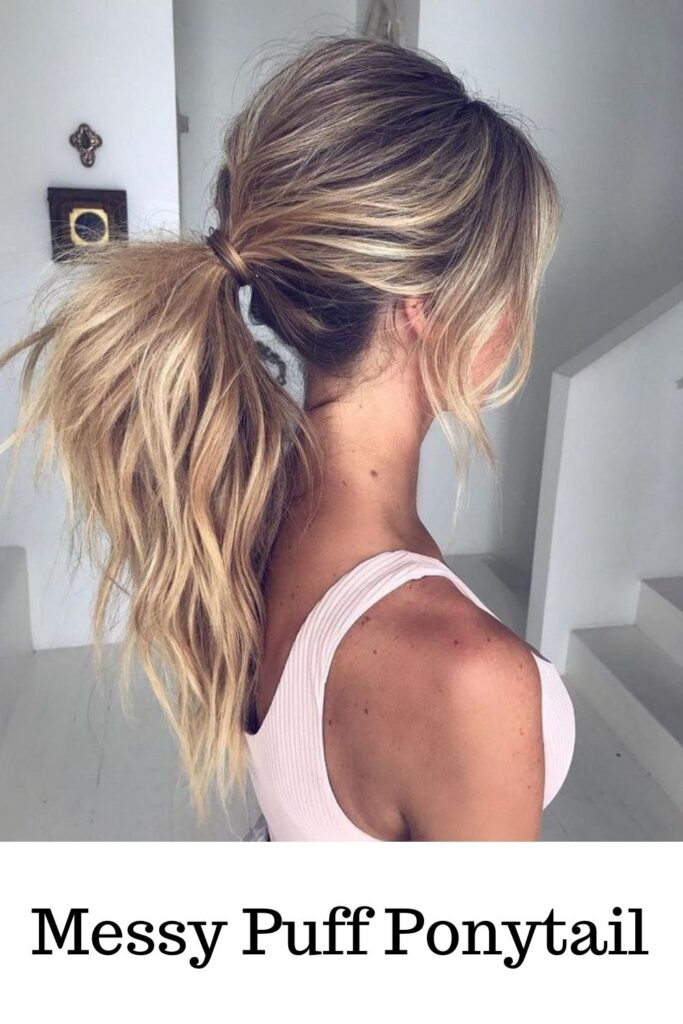 A girl is showing side look and showing Messy Puff Ponytail - ponytail extension wrap around
