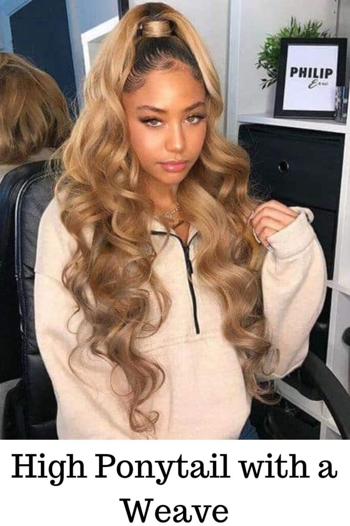 Girl is sitting on a chair and shoeing her High Ponytail with a weave Girl is sitting on a chair and shoeing her High Ponytail with a weave - ponytail hairstyles for kids