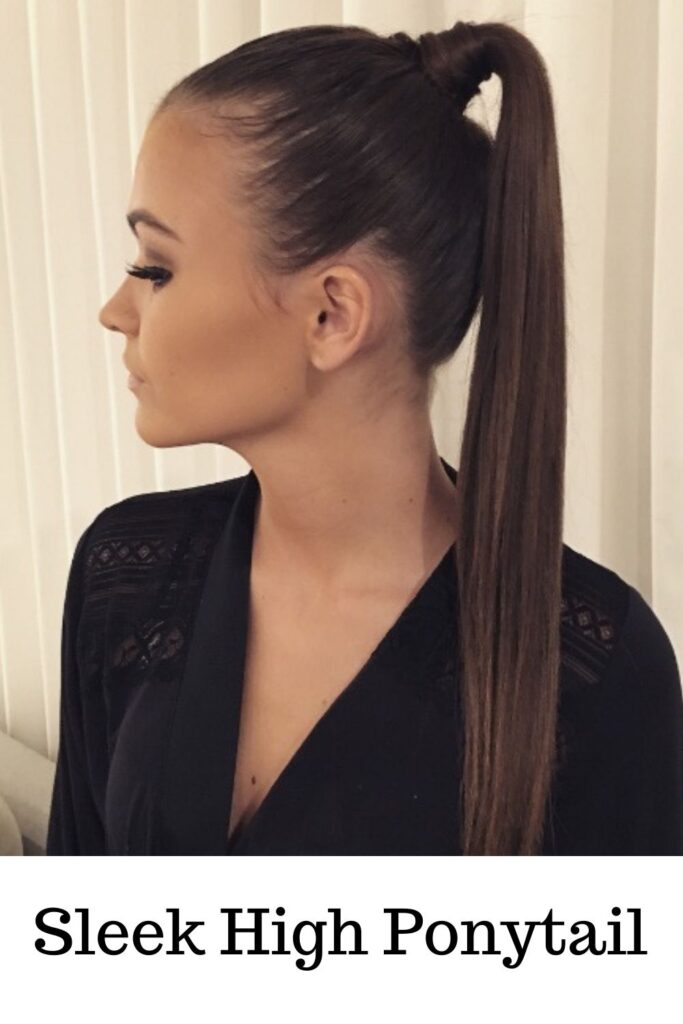 A girl is giving a side view and showing her sleek high ponytail hairstyle - Ponytail Hairstyles