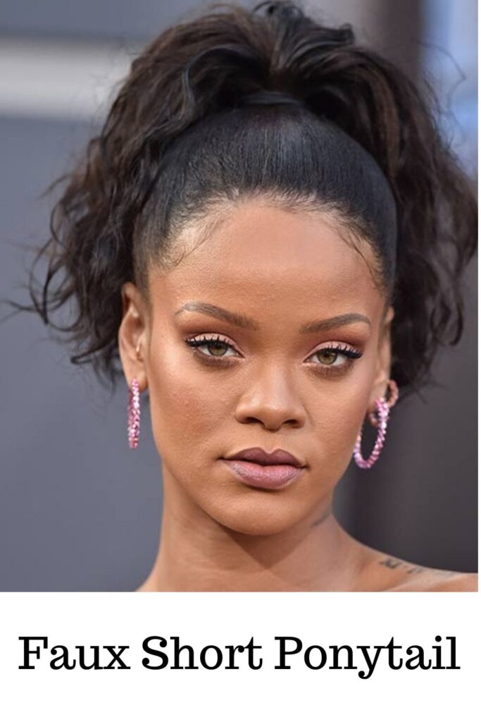 A girl with flat face showing her Faux short ponytail A girl with flat face showing her Faux short ponytail - ponytail hairstyles for kids