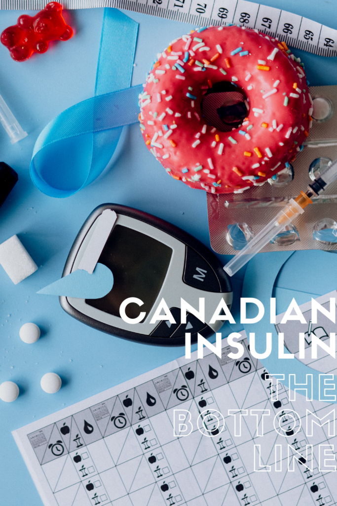 Canadian insulin injection - many things are spread on blue table