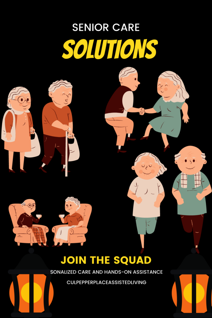 Senior care solutions - graphic illustration of old people