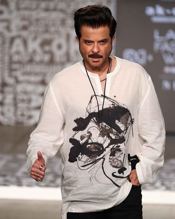 Anil Kapoor in Printed white long t-shirt posing for camera - hot male actors in India