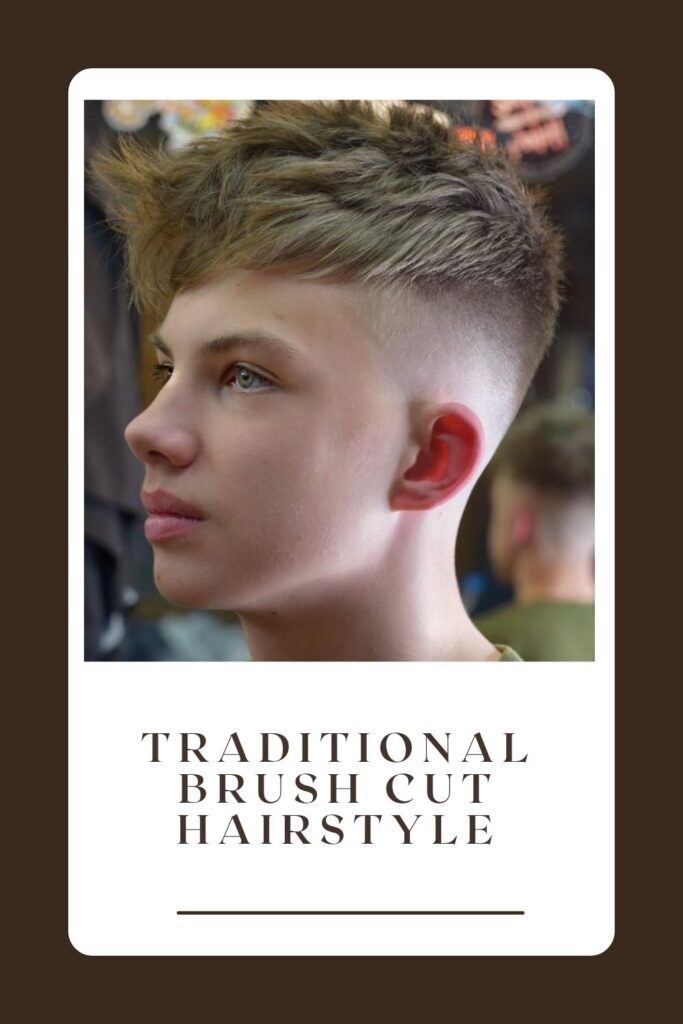 A boy is showing his Traditional Brush Cut Hairstyle - types of boys haircuts