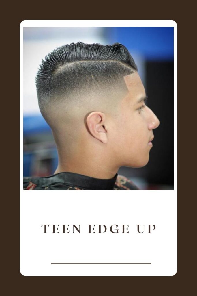 A boy is showing his Teen Edge Up - types of boys haircuts