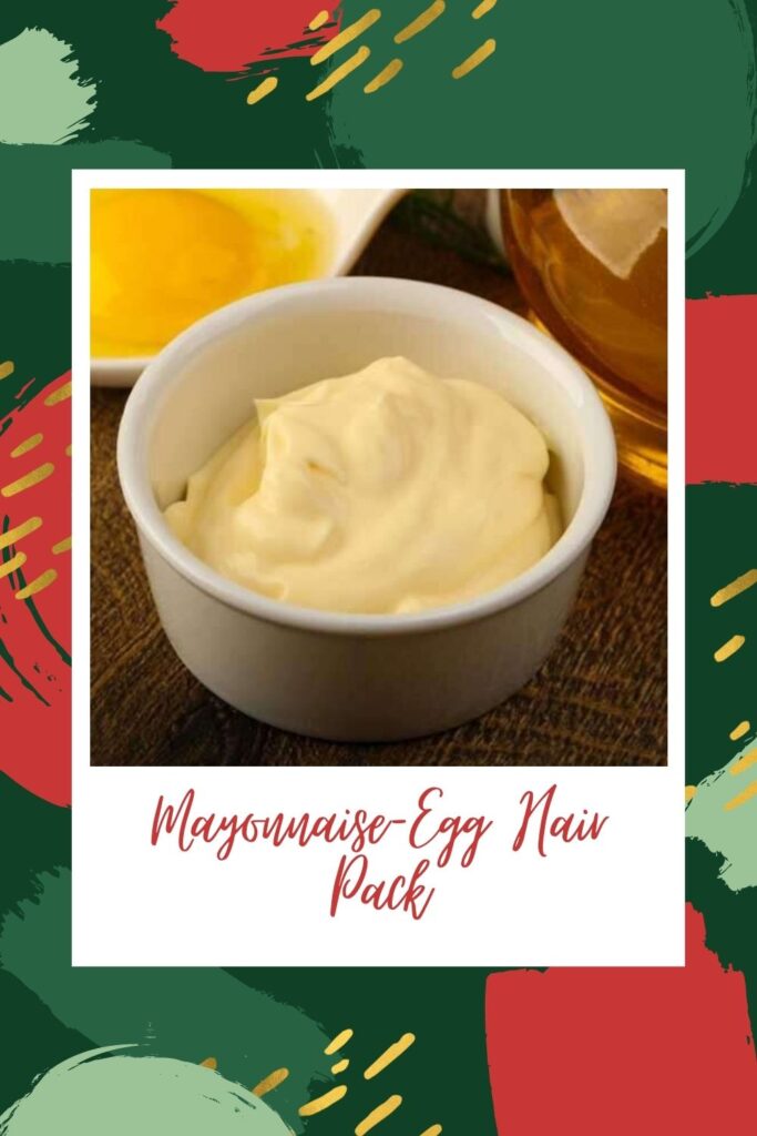 Mayonnaise mixed with Egg in a white bowl - homemade hair mask for hair growth and thickness