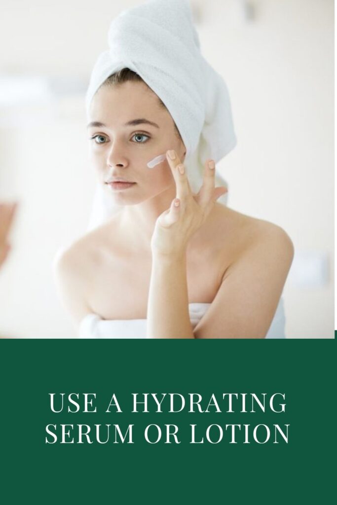 A girl is applying hydration cream on her cheek - night skin care routine steps
