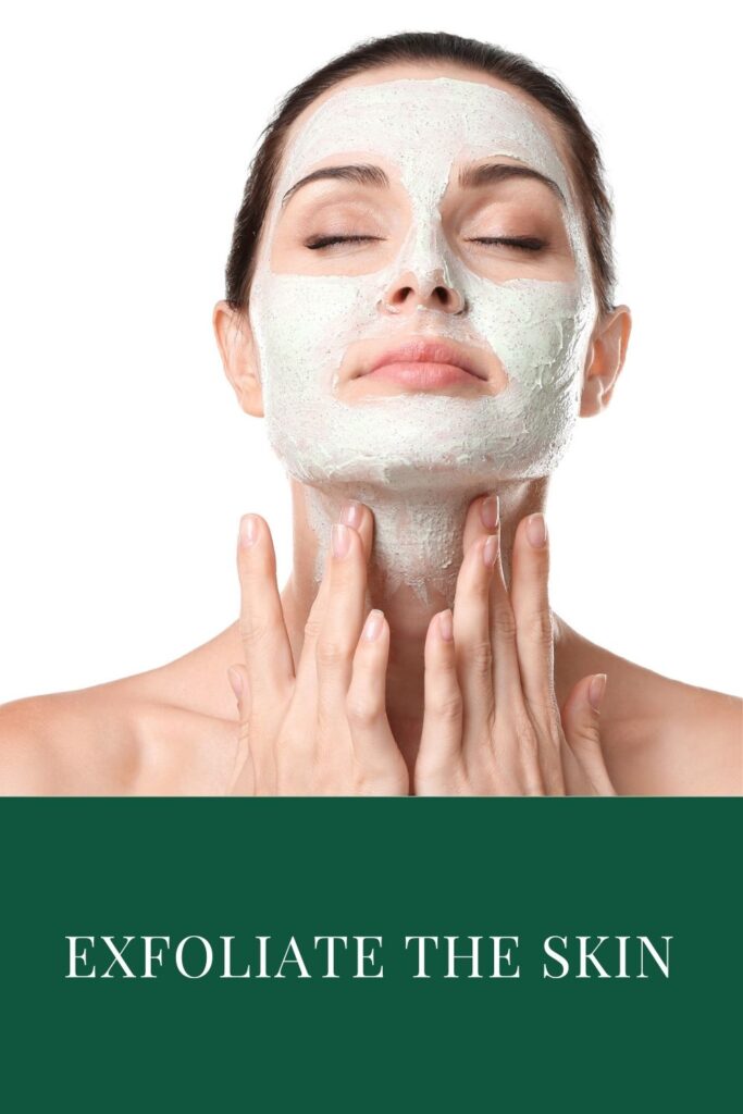 A girl is applying scrub on her face to exfoliate her skin - night skin care products