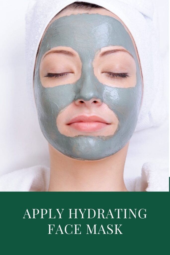 A girl having a hydrating mask on her face - night skin care
