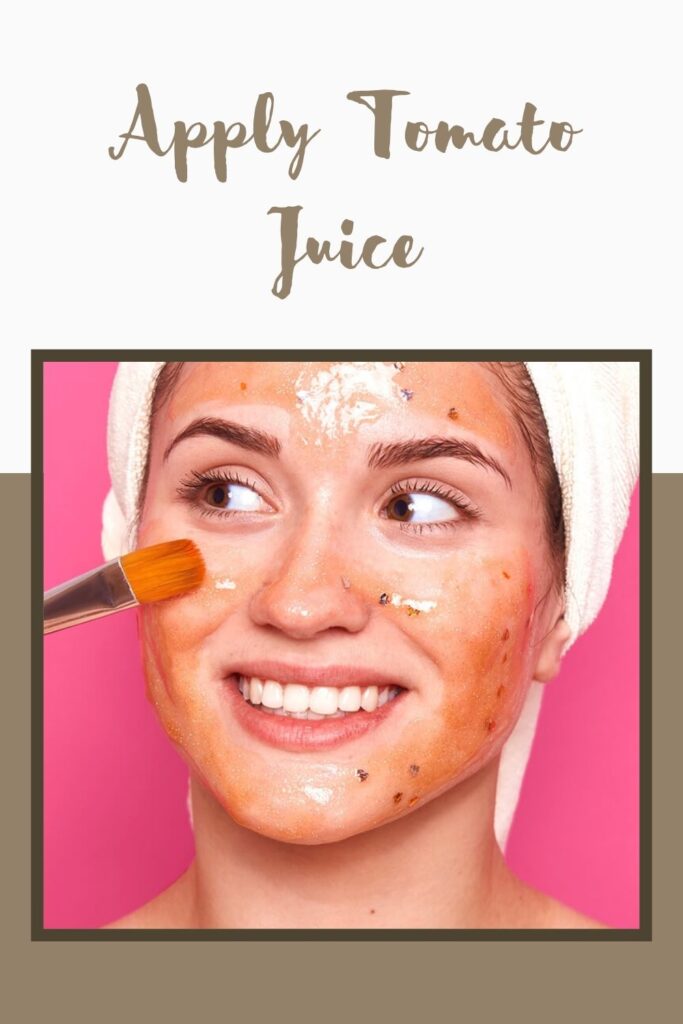 Smiling lady is applying tomato juice on her face with a brush - skin night care routine