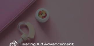 bowl with hearing aid meditation lying down on pink floor | hearing aid advancement