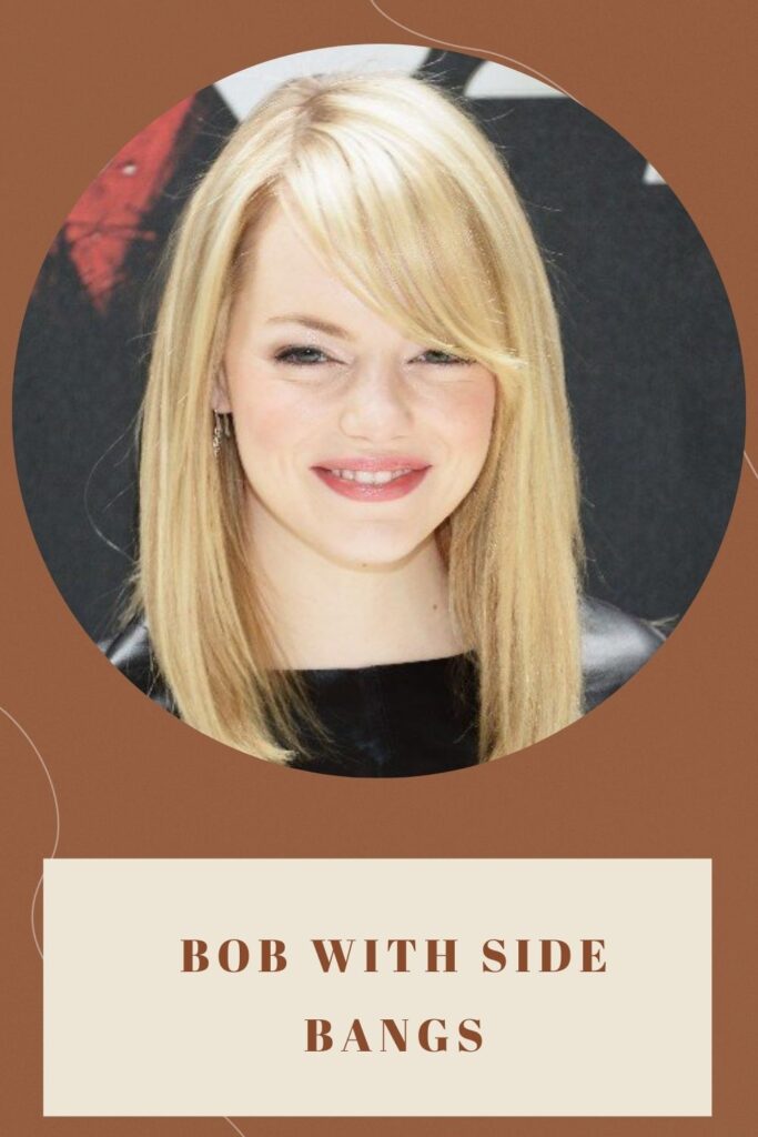A girl with blonde hair showing her Bob With Side Bangs hairstyle A girl with blonde hair showing her Bob With Side Bangs hairstyle - hairstyle for round face to look slim