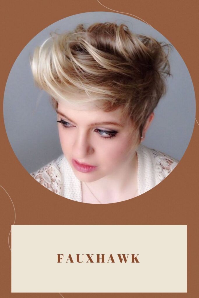 A girl is showing her Fauxhawk hairstyle in ash blond hair color A girl is showing her Fauxhawk hairstyle in ash blond hair color - haircut for round face
