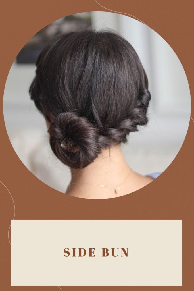 A girl is showing her side bun from back side - hairstyles for round face