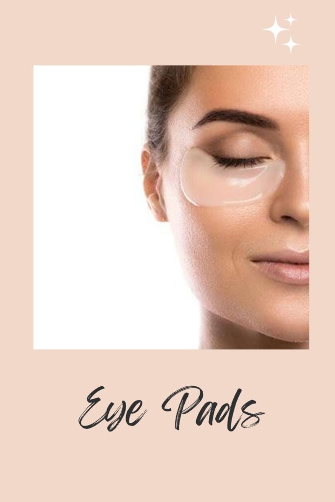 A smiling women applying eye pads on her under eye area - under eye care
