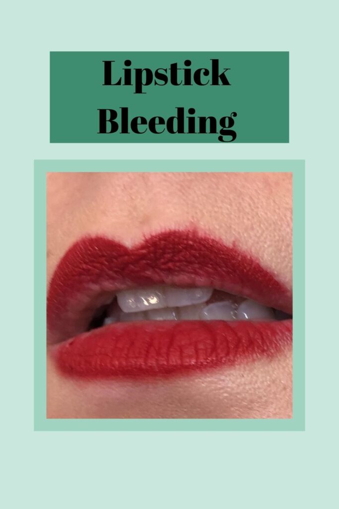 A women is showing lipstick bleeding problem - lip care routine
