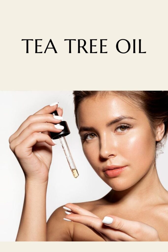 A girl applying tea tree oil on her face A girl applying tea tree oil on her face - remove skin blemishes