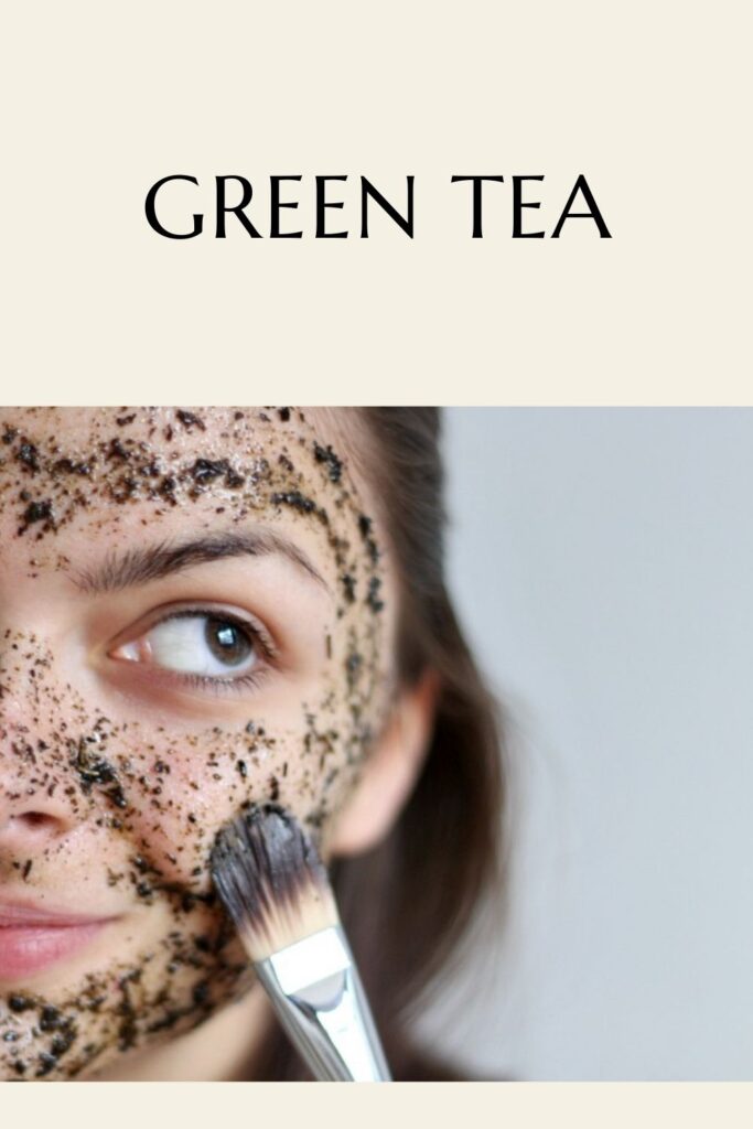 A girl is applying green tea face mask on her face with a brush - remove pimples