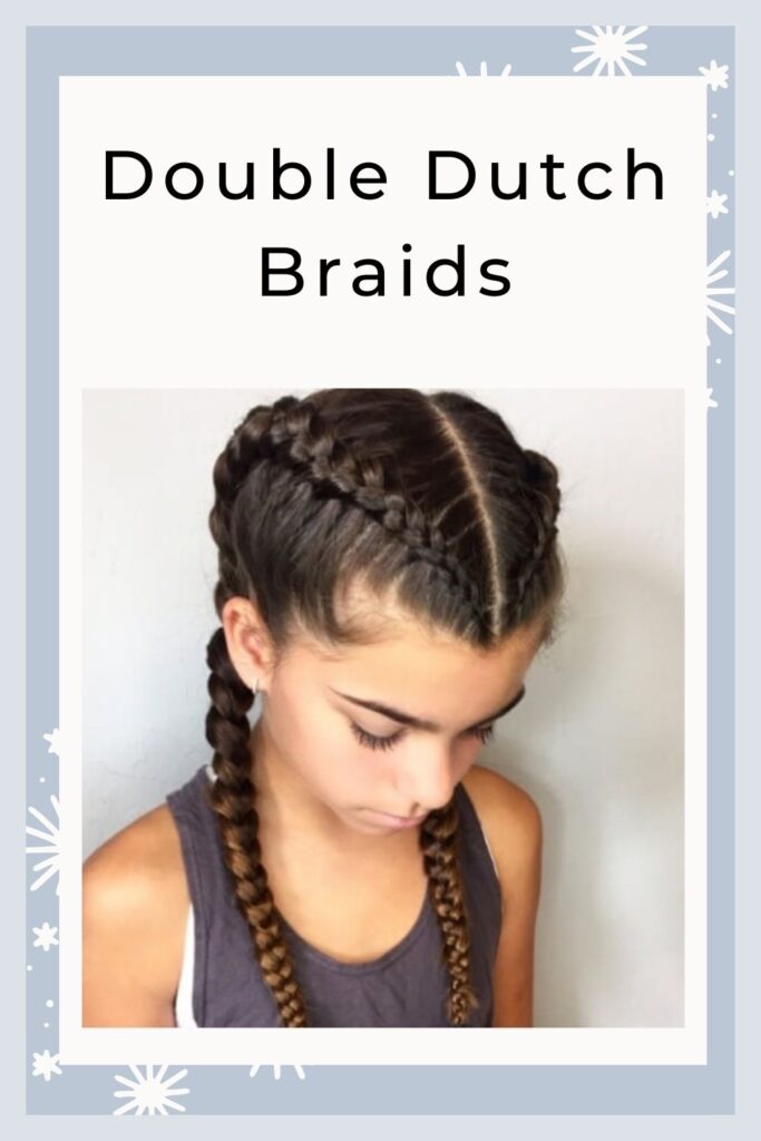 A girl in grey tank top showing her Double Dutch braids - face shape