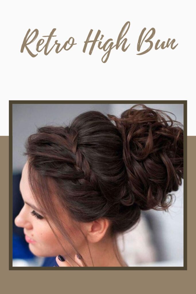 A girl is showing the side view of her retro high bun - bun hairstyles for girls